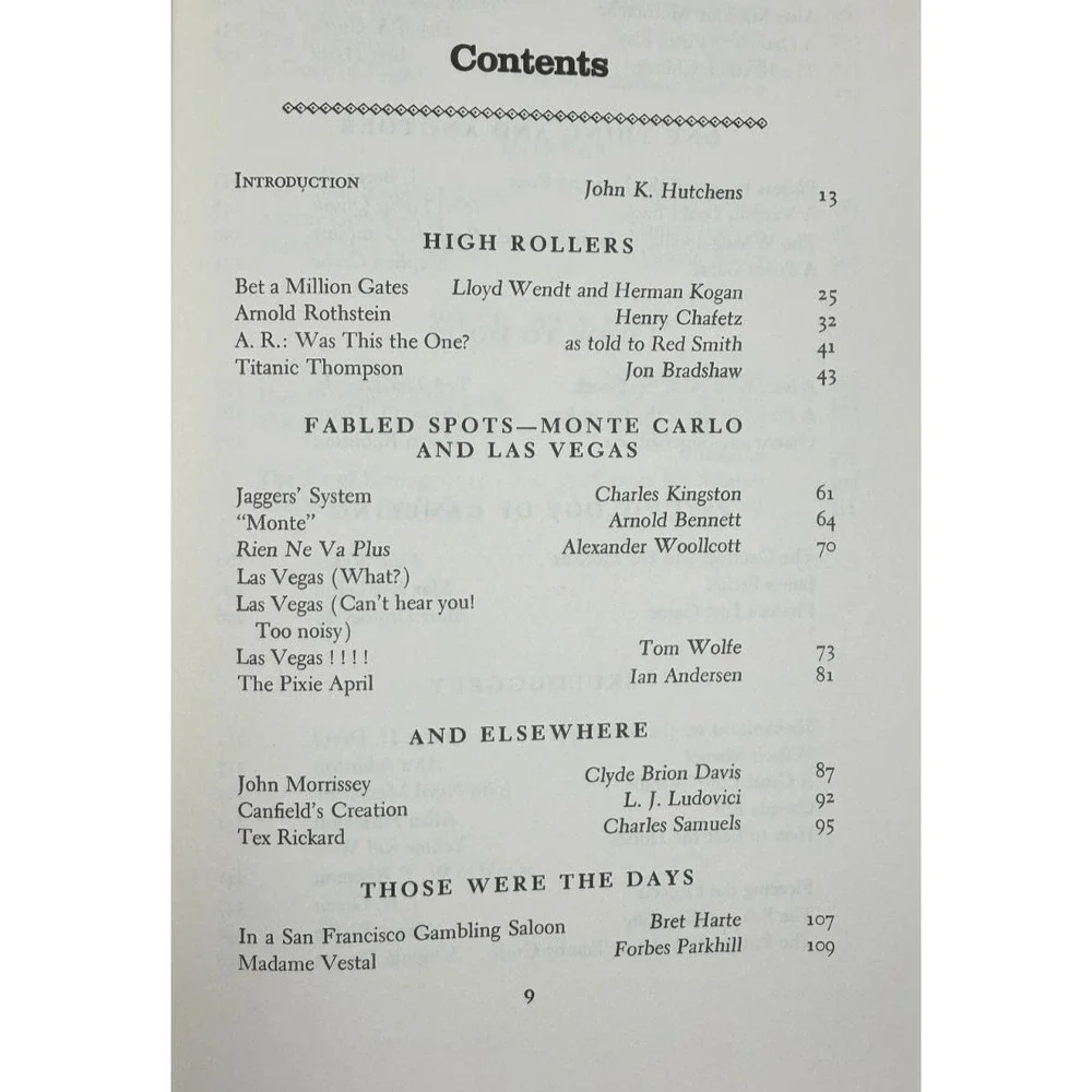 John K HUTCHENS The Gambler's Bedside Book 1977 Combo of Fiction & Nonfiction